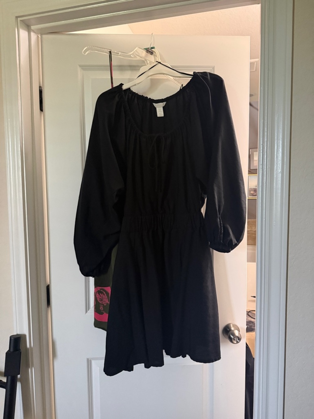 Black Peasant Dress with Long Puff Sleeves